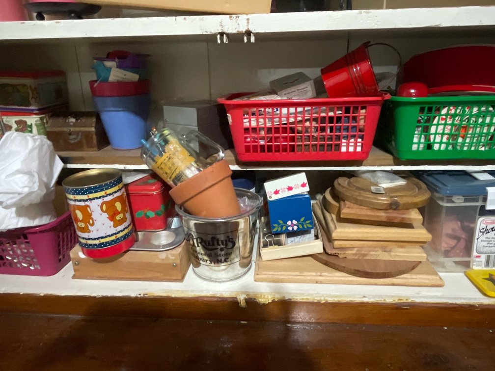 Craft Supplies, Wooden Display Bases, and Metal Tins