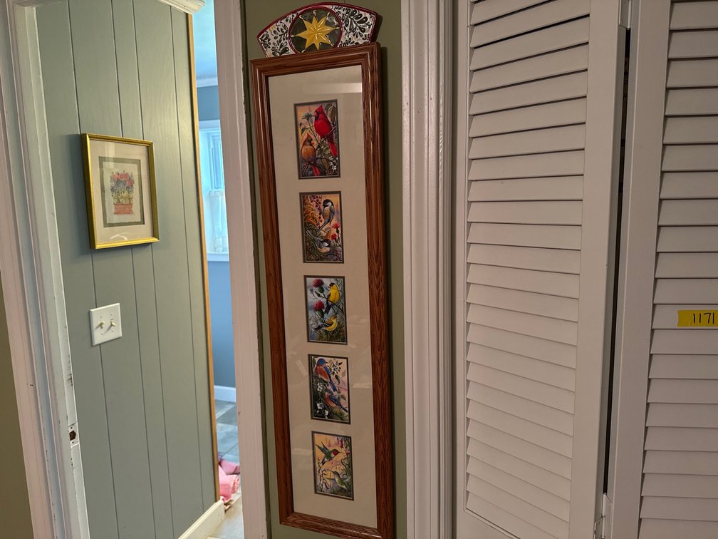 Framed Vertical Bird Prints with Ceramic Star Pediment