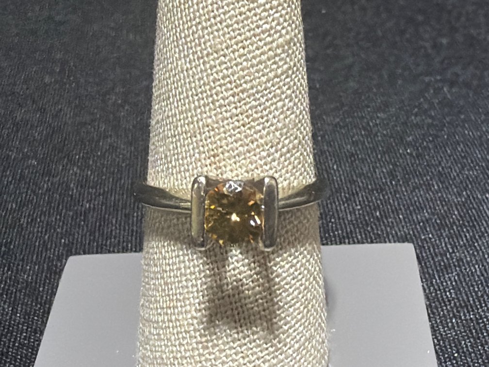 14K White Gold Solitaire Ring with Yellow Diamond Gemstone