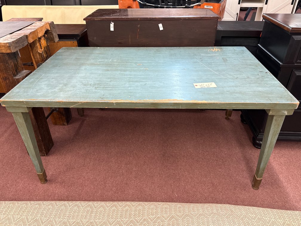 Painted Wooden Table with Tapered Legs and Casters