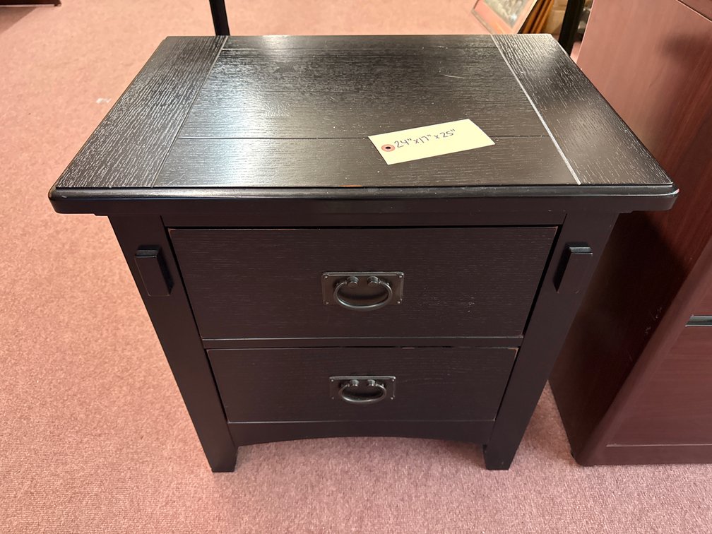 Two-Drawer Wood Nightstand in Dark Finish