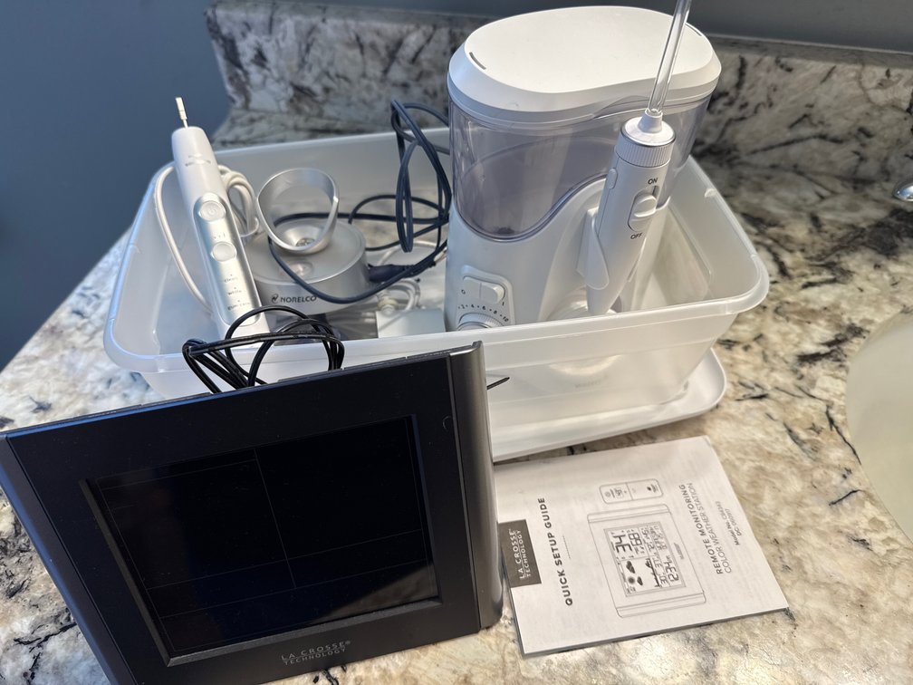 Weather Station, Water Flosser, and Electric Toothbrush