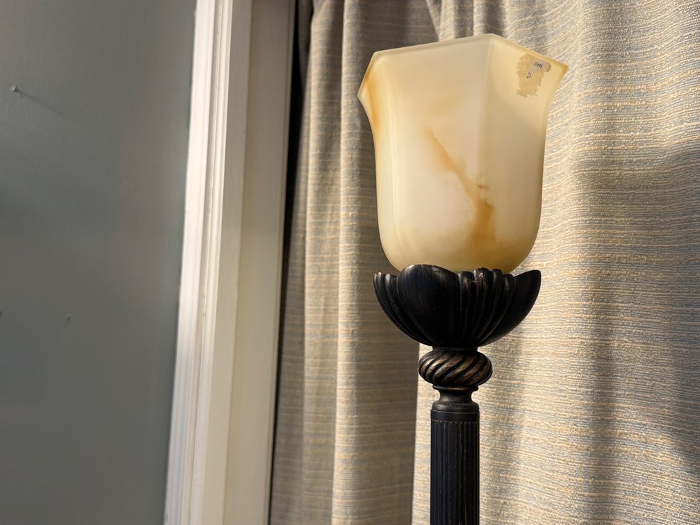 Torchiere Floor Lamp with Mottled Amber Glass Shade