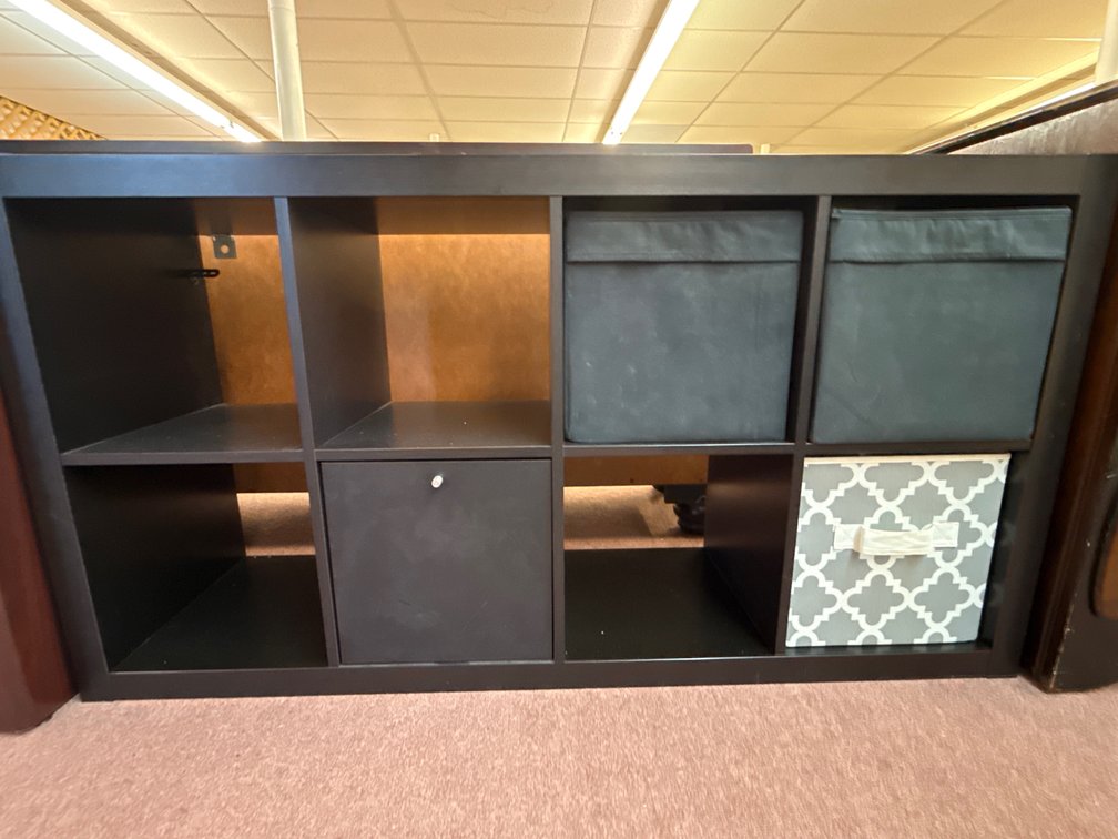 Eight-Cube Storage Shelf with Fabric Bins and Cabinet Insert