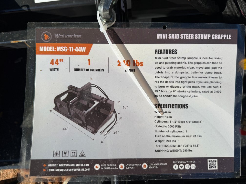 Mini Skid Steer Stump Grapple