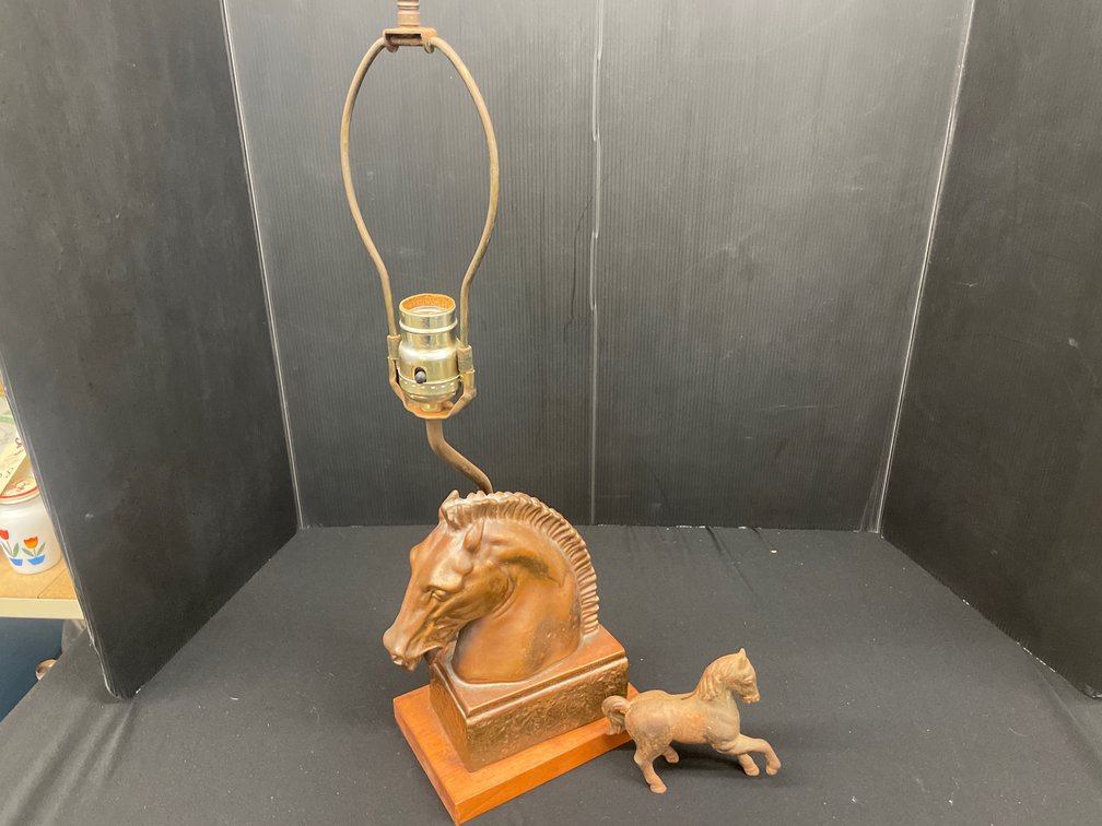 Horse Head Table Lamp and Cast Iron Horse Bank