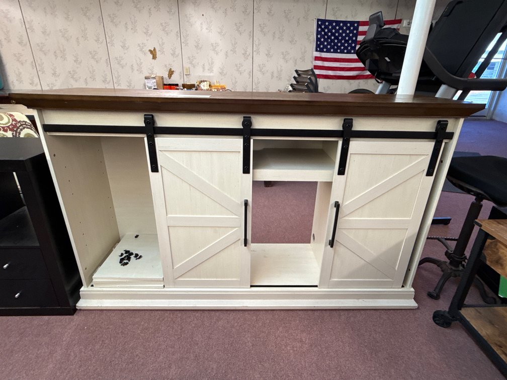 Two-Tone Sliding Barn Door Console Cabinet