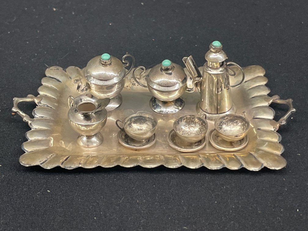 Miniature Silver-Tone Tea and Coffee Service with Tray