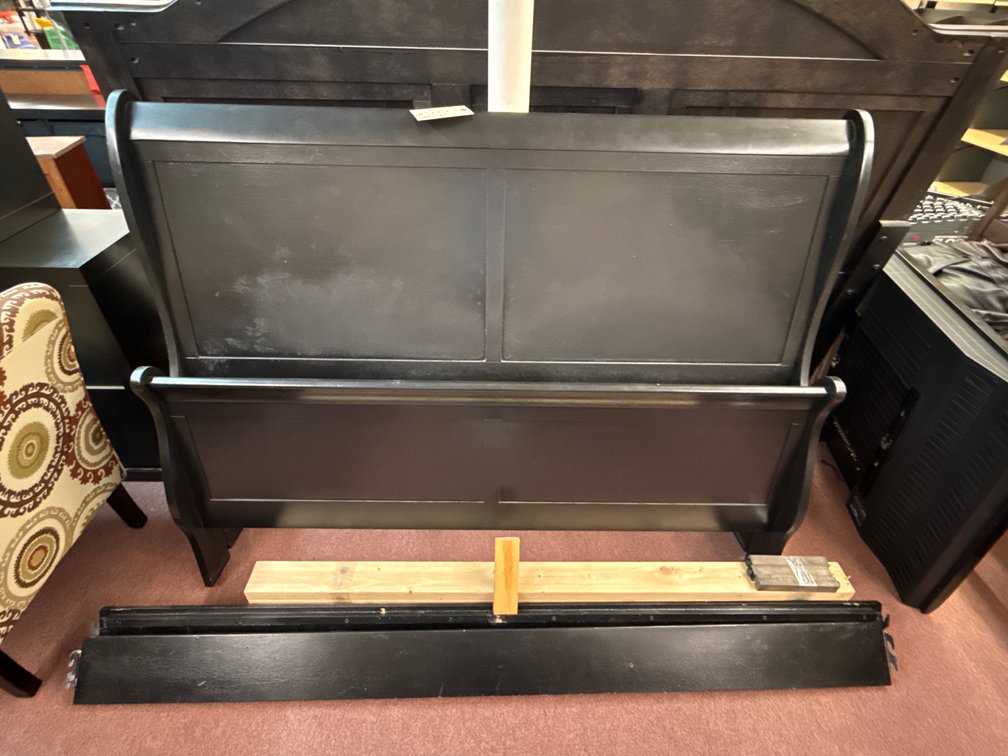 Black Wooden Sleigh Bed Frame with Rails and Slats