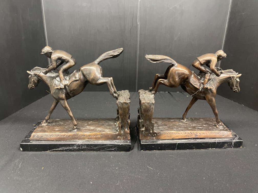 Pair of Bronze Steeplechase Jockey Bookends