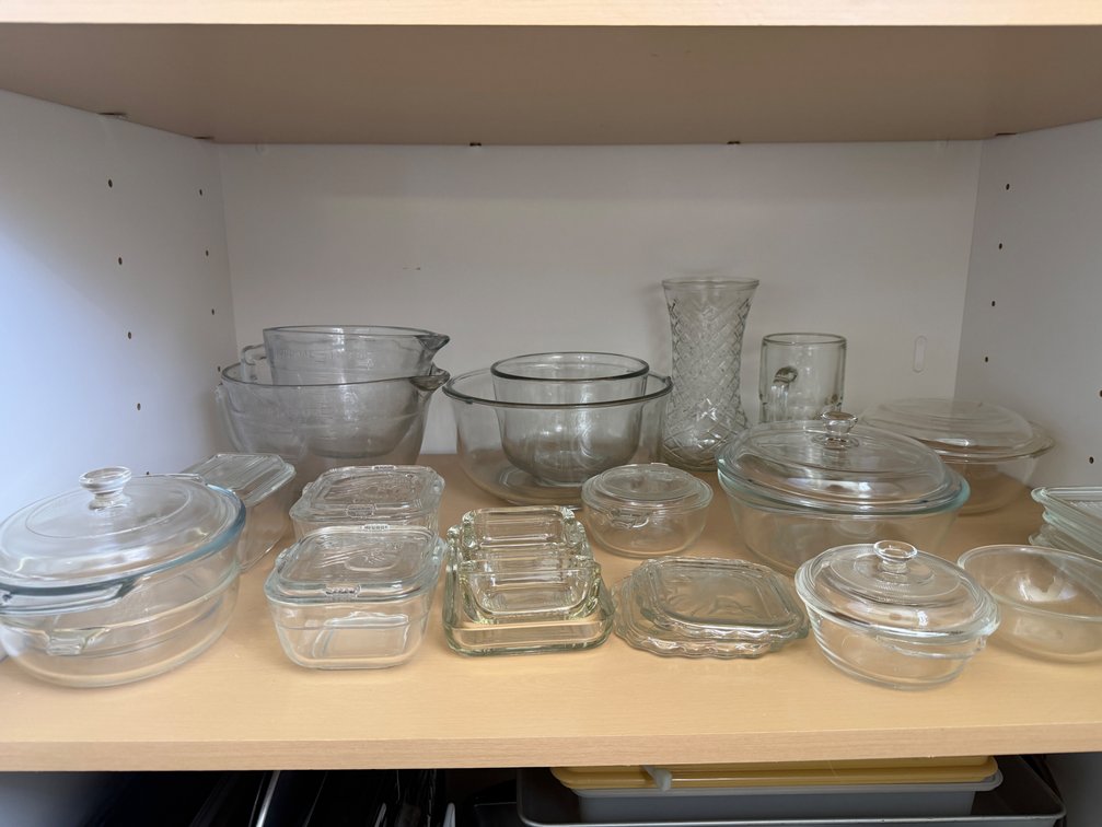 Clear Glass Bakeware, Mixing Bowls, and Food Storage Dishes