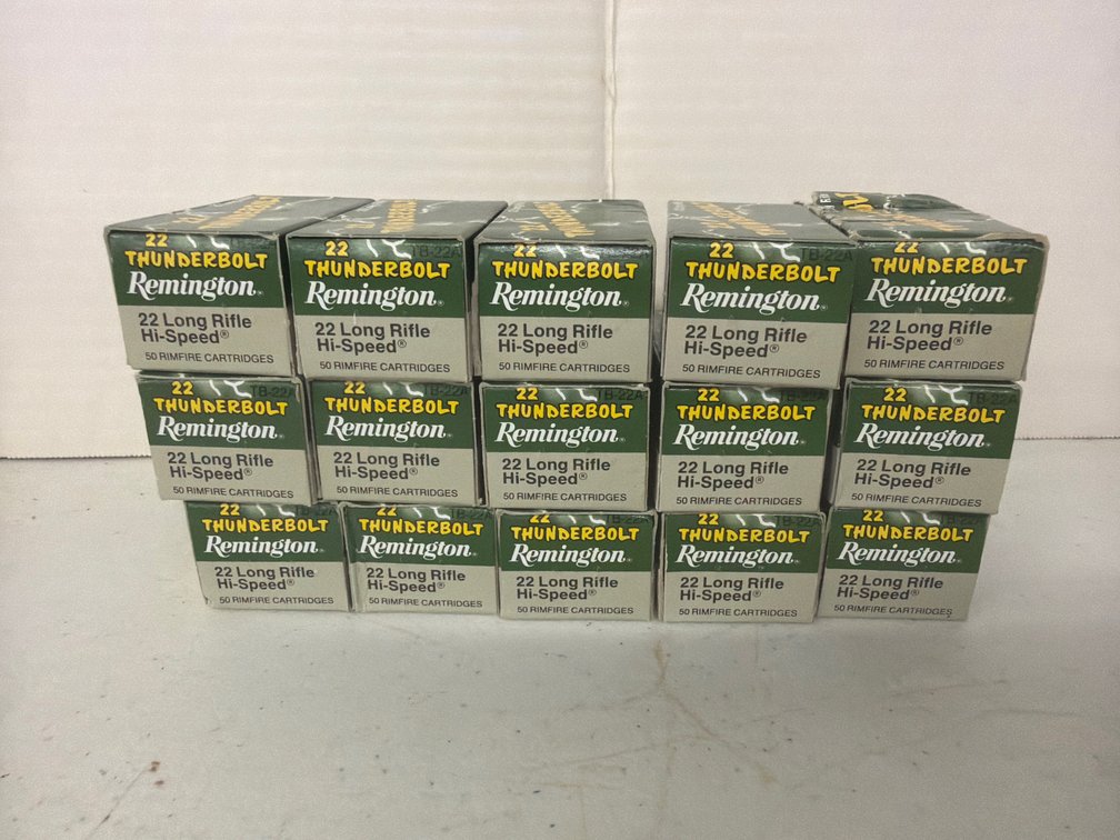 15 Boxes Remington Thunderbolt 22 Long Rifle Ammunition Boxes