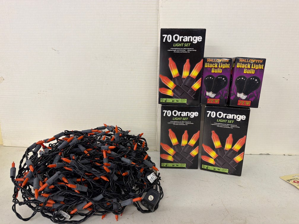 Orange String Light Sets and Halloween Black Light Bulbs