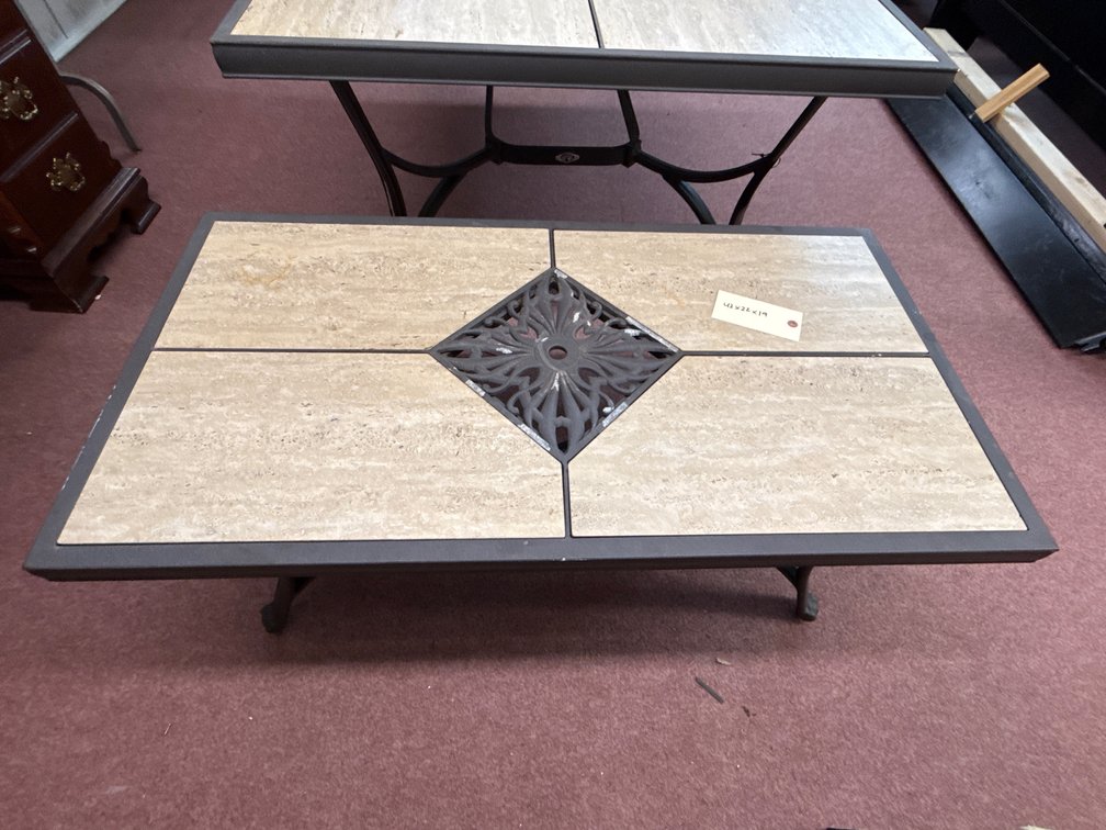 Metal Patio Coffee Table with Stone Tile Top