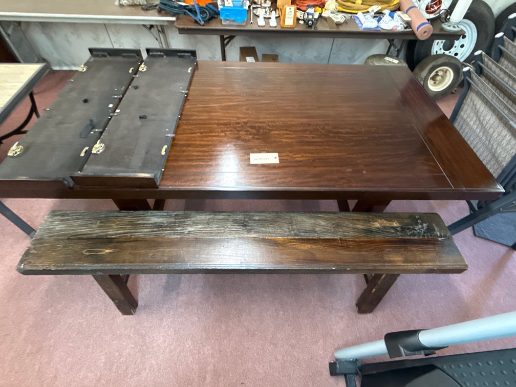 Dark Wood Extension Dining Table & Bench