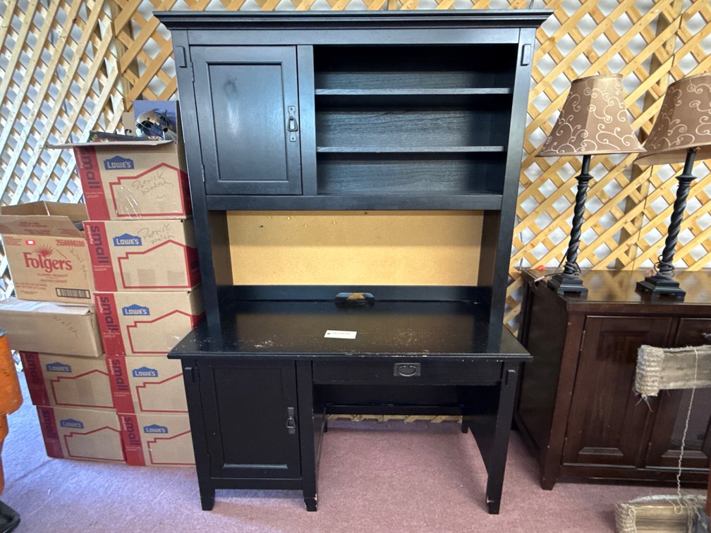 Black Wood Desk with Storage Hutch