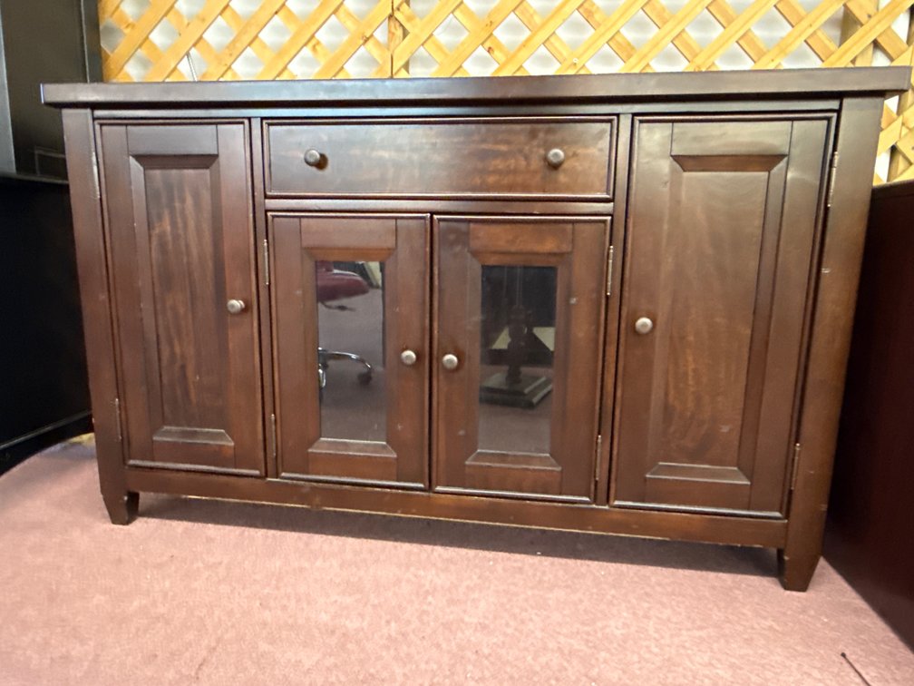 Dark Brown Wood Sideboard with Glass Doors