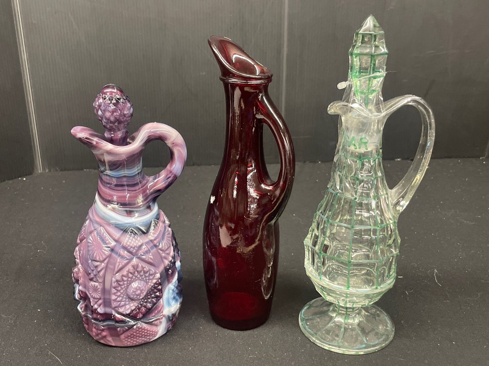 Slag Glass, Ruby Red, and Pressed Glass Cruets