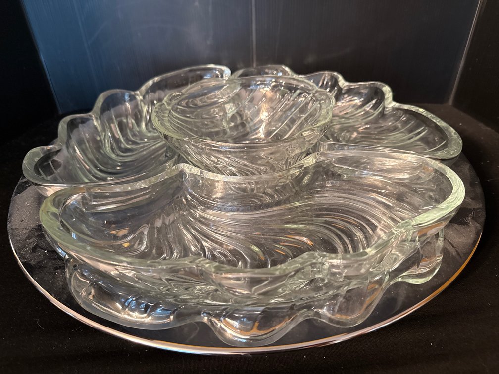 Kromex Lazy Susan Glass Relish Serving Set