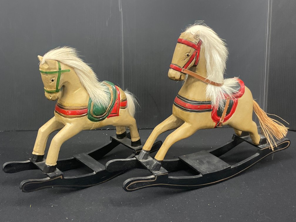 Two Painted Carved Wooden Rocking Horses
