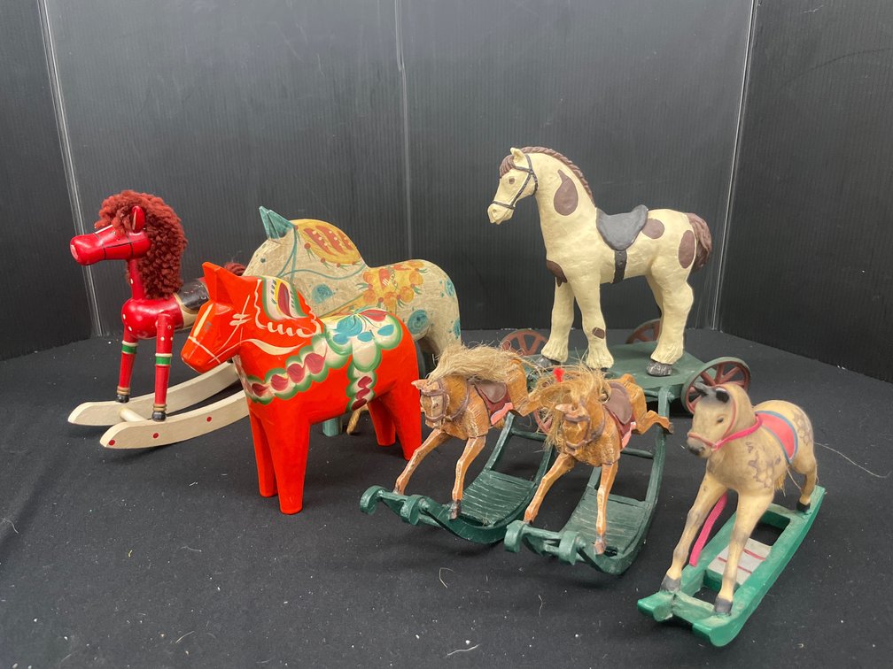 Swedish Dala Horses, Wooden Rocking Horses, and Pull Toy