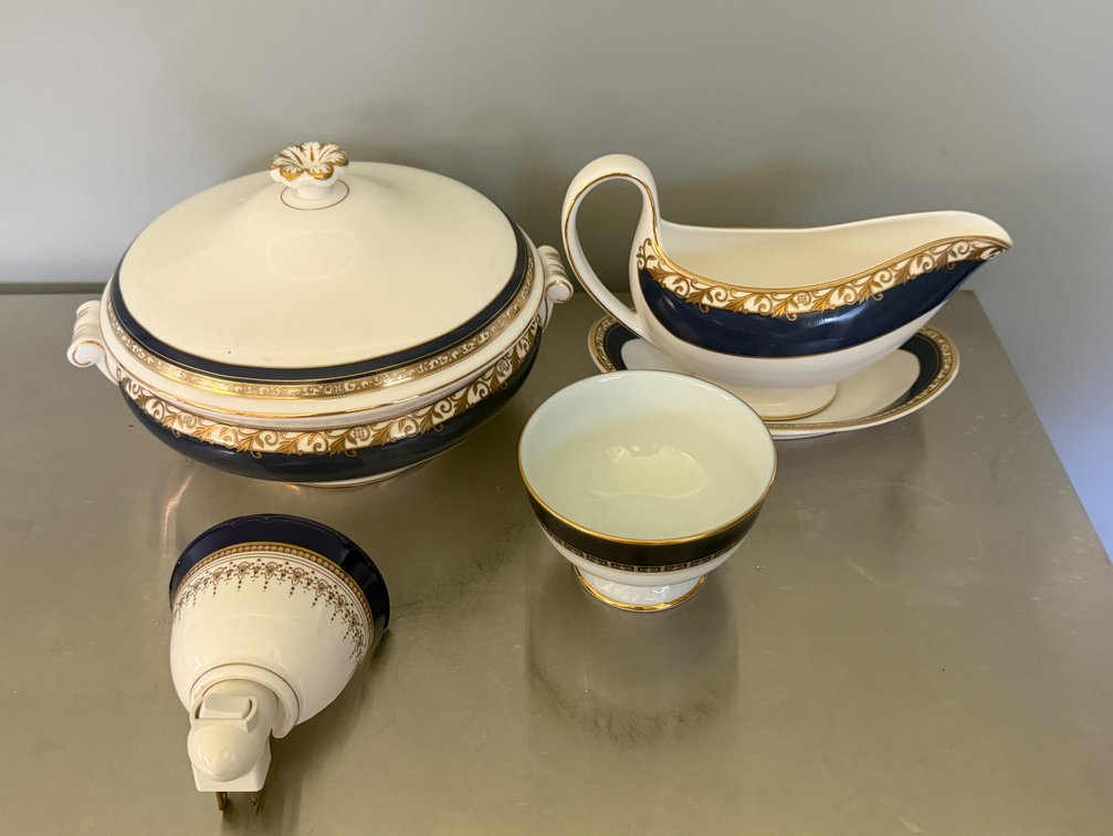 Cobalt Blue and Gold Trim Porcelain Tableware and Night Light