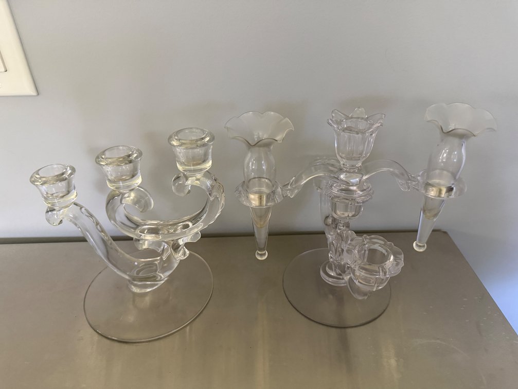 Clear Glass Three-Light Candelabrum and Epergne Candelabrum