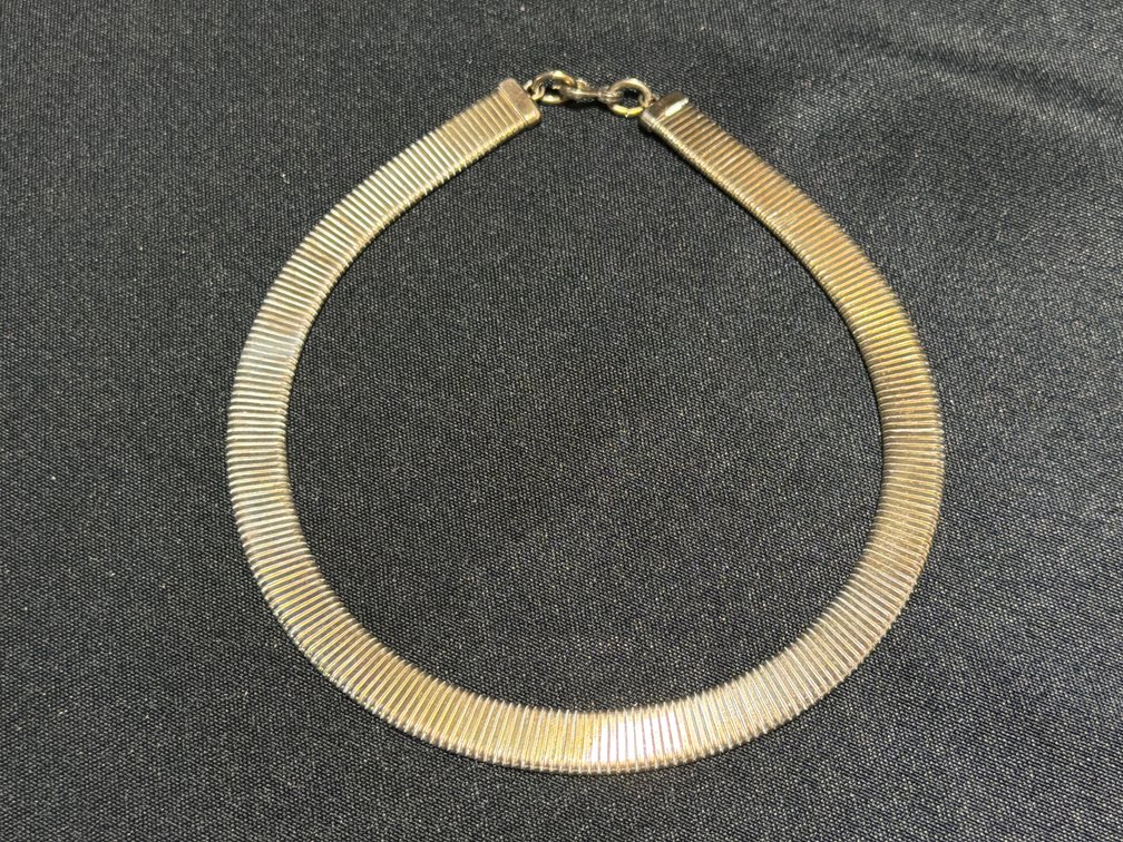 Sterling Silver Flat Ribbed Flexible Band Necklace