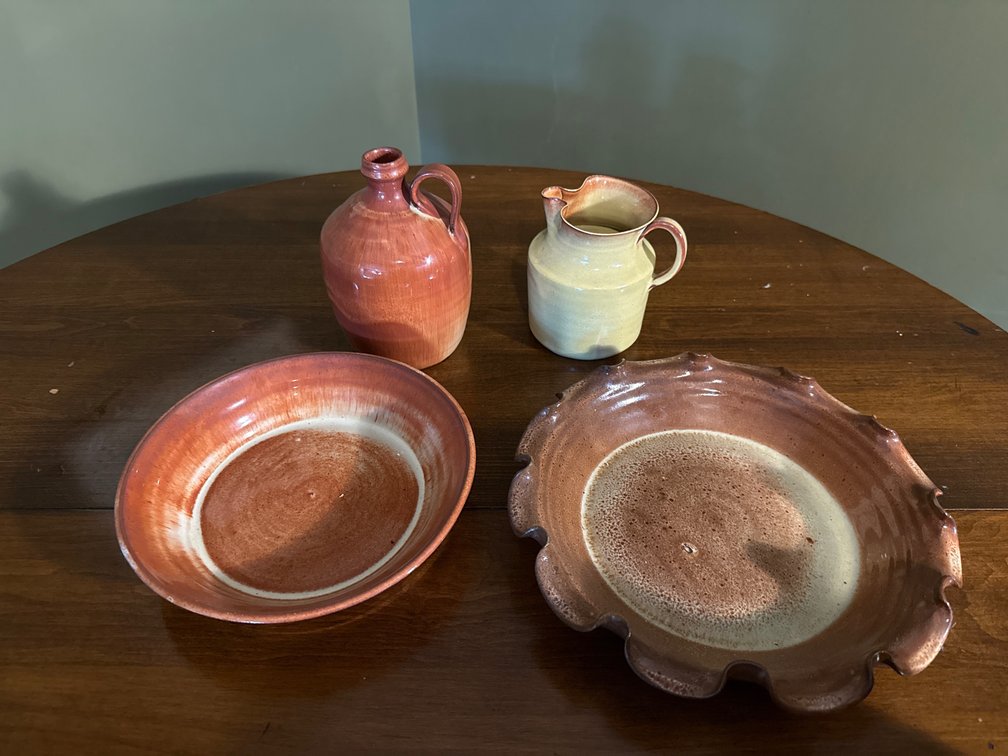 Glazed Ceramic Jug, Pitcher, Bowl, and Pie Dish