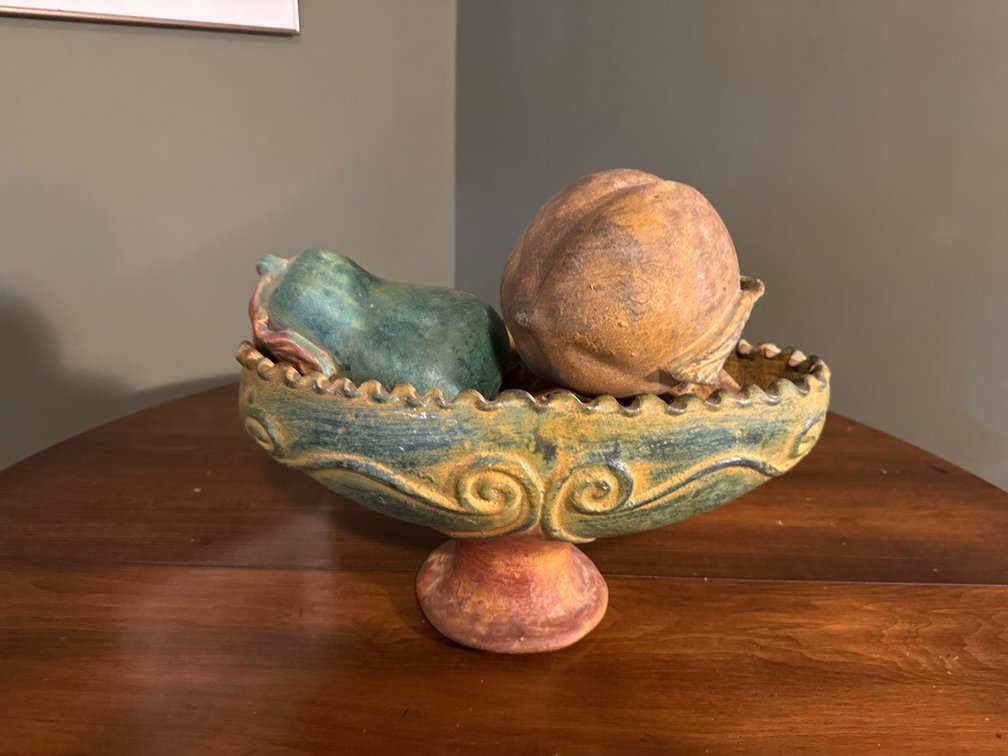 Ceramic Footed Bowl & Decorative Fruit