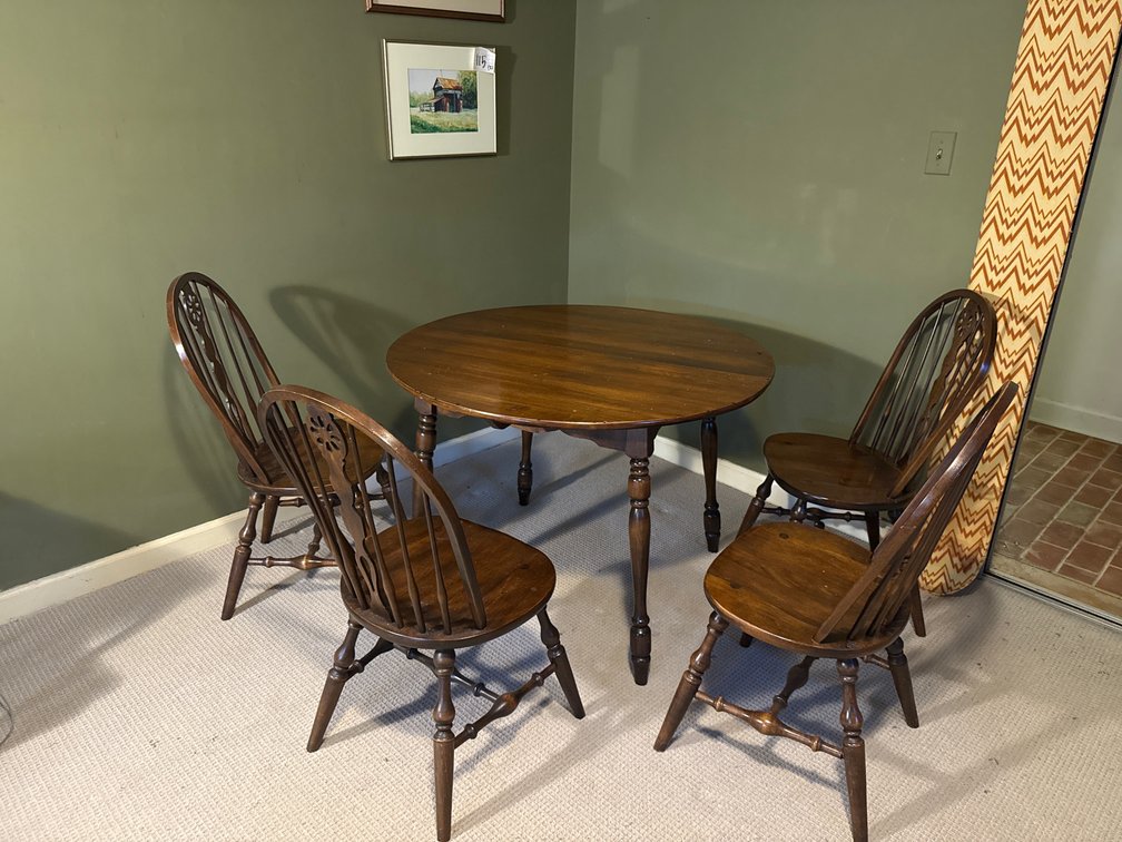 Wood Drop-Leaf Dining Table and Four Windsor-Style Chairs