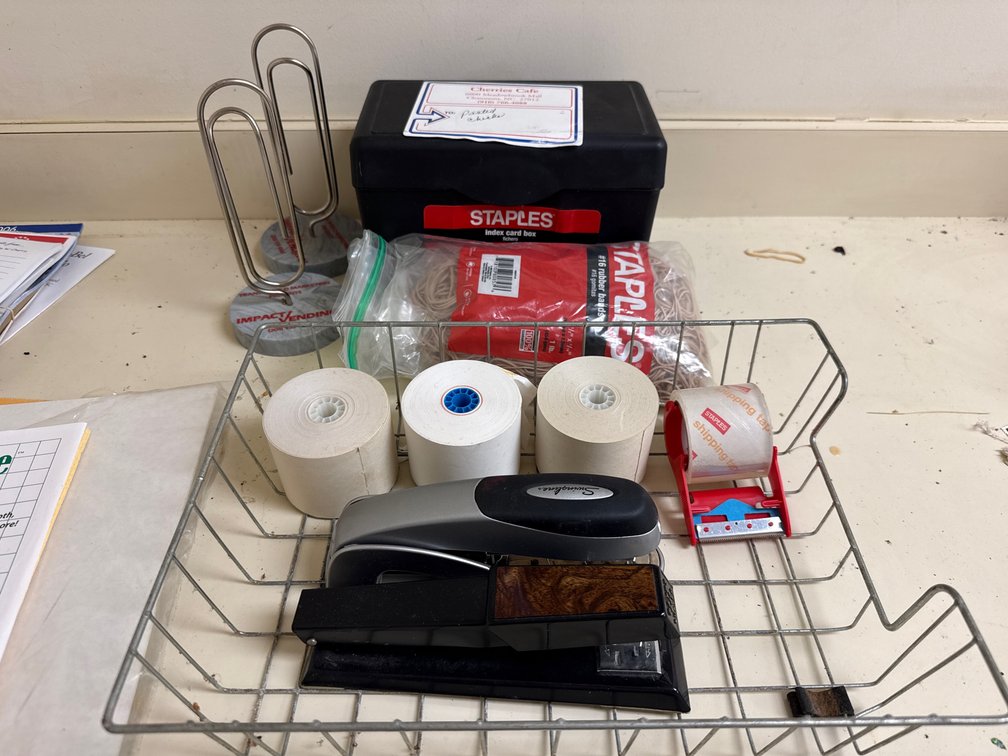 Wire Desk Tray, Staplers, Index Card Box, and More