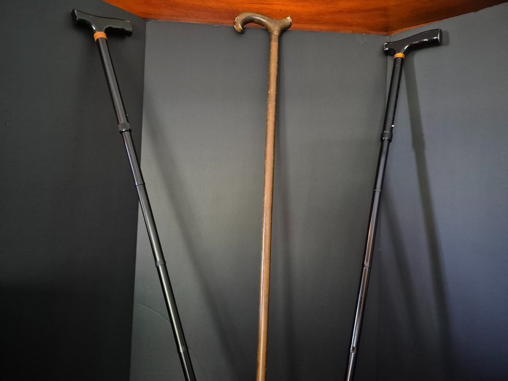 Wooden and Black Metal Adjustable Walking Canes