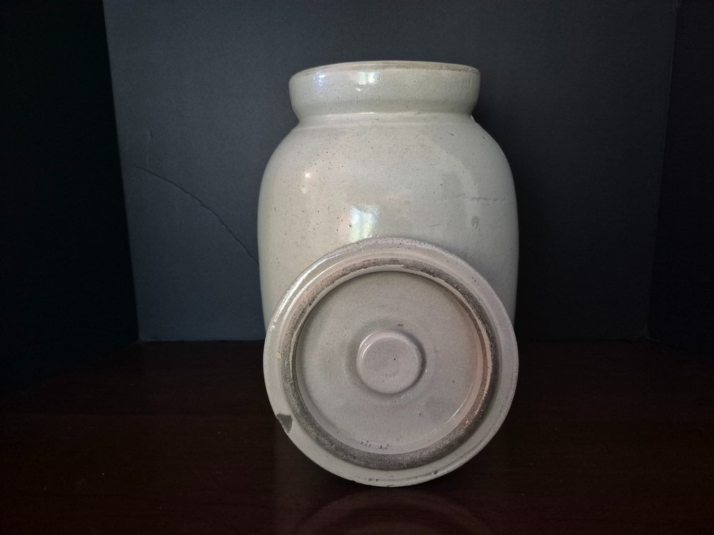 Off-White Glazed Stoneware Jar with Lid