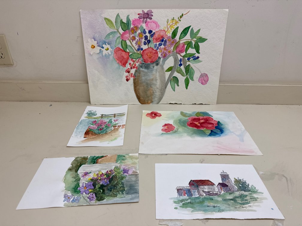 Original Watercolor Floral and Landscape Paintings