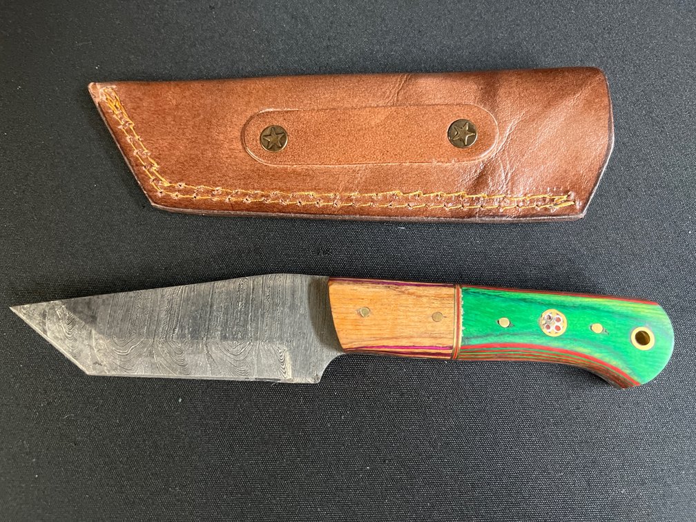 Steel Tanto Fixed-Blade Knife w/Leather Sheath