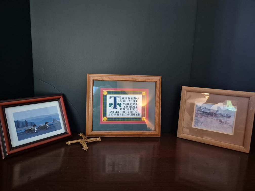 Three Framed Art Prints and St. Brigid Cross