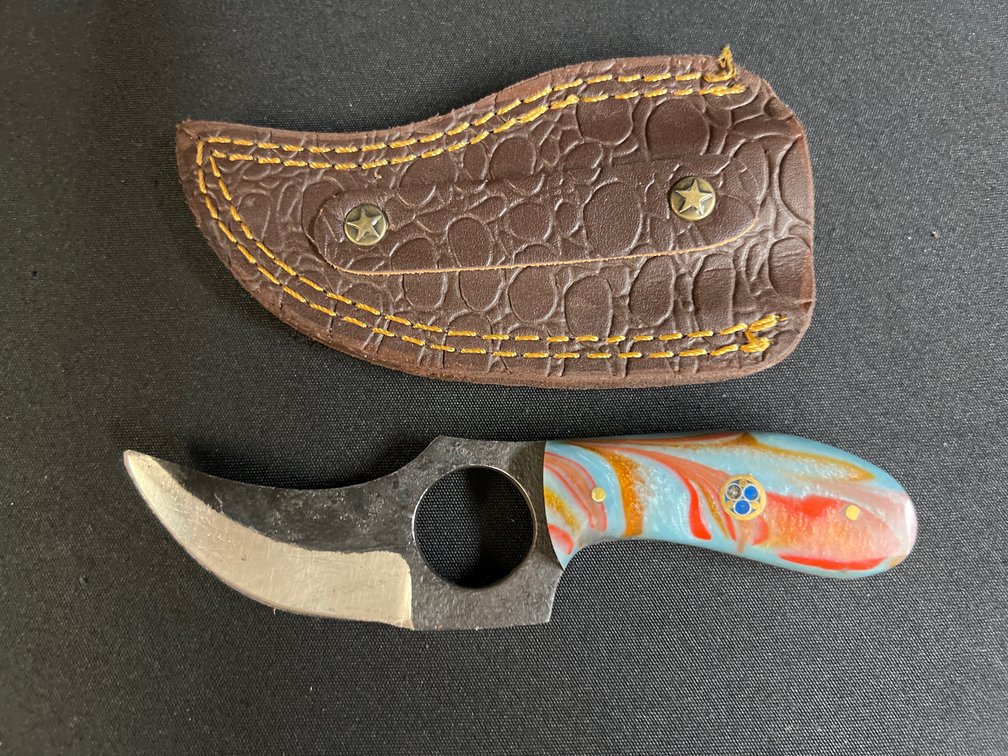 Curved Fixed-Blade Knife with Leather Sheath