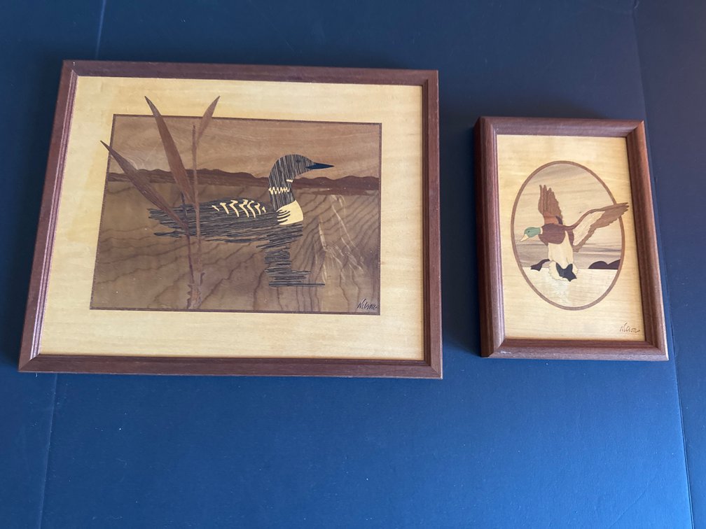 Inlay Framed Wood Waterfowl Pictures