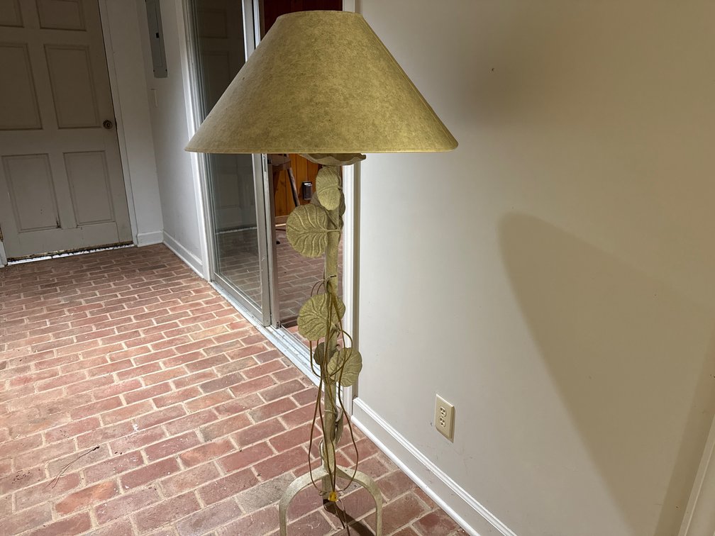 Painted Metal Floor Lamp with Leaf Motif and Shade