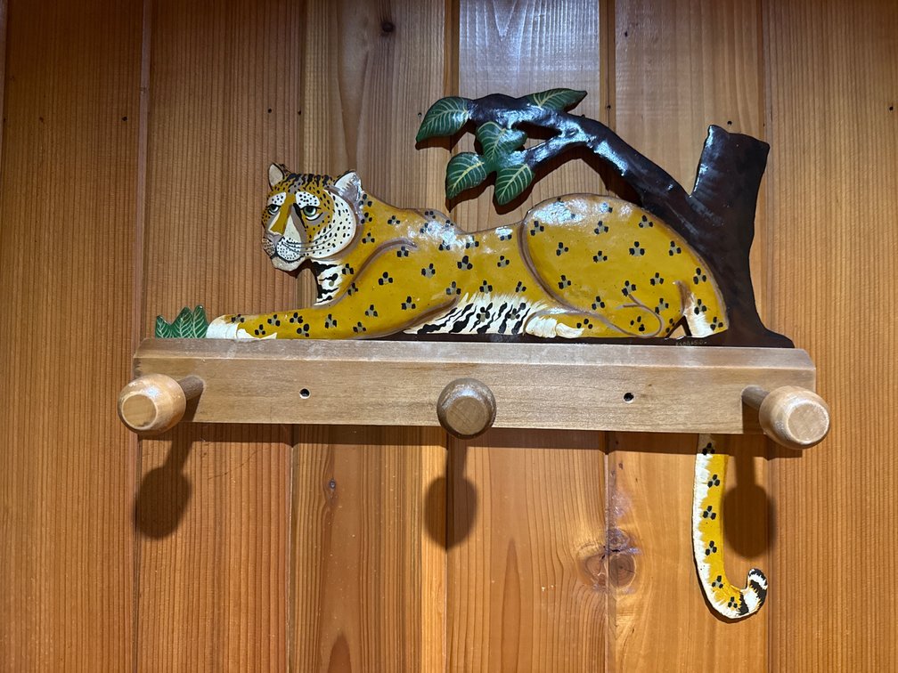 Carved and Painted Wood Leopard Wall-Mounted Peg Rack