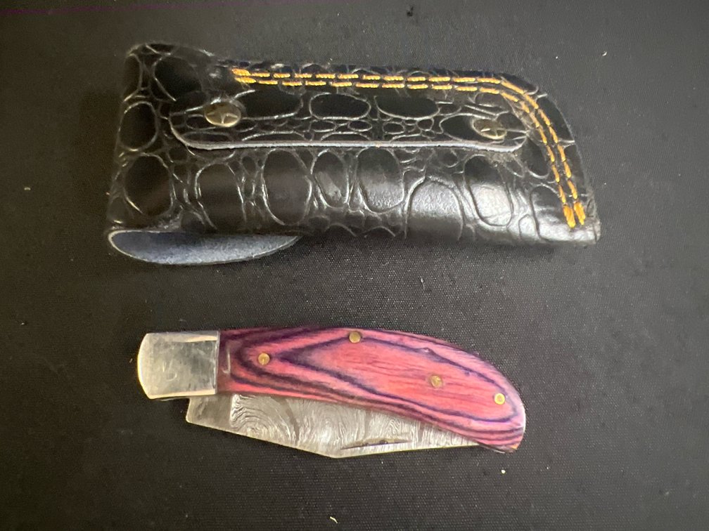 Steel Folding Pocket Knife with Leather Sheath