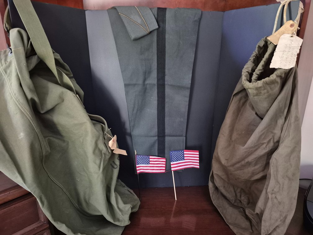 Military Canvas Duffel Bags, Uniform Trousers, and Garrison Cap