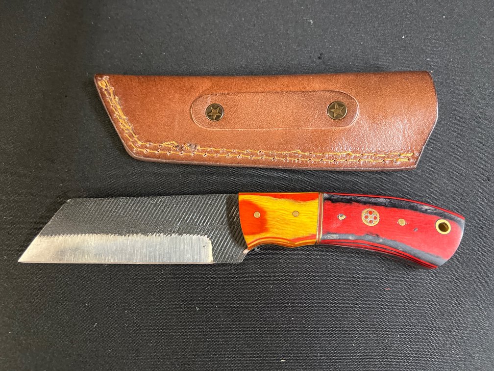 Steel Rasp Fixed-Blade Knife with Leather Sheath