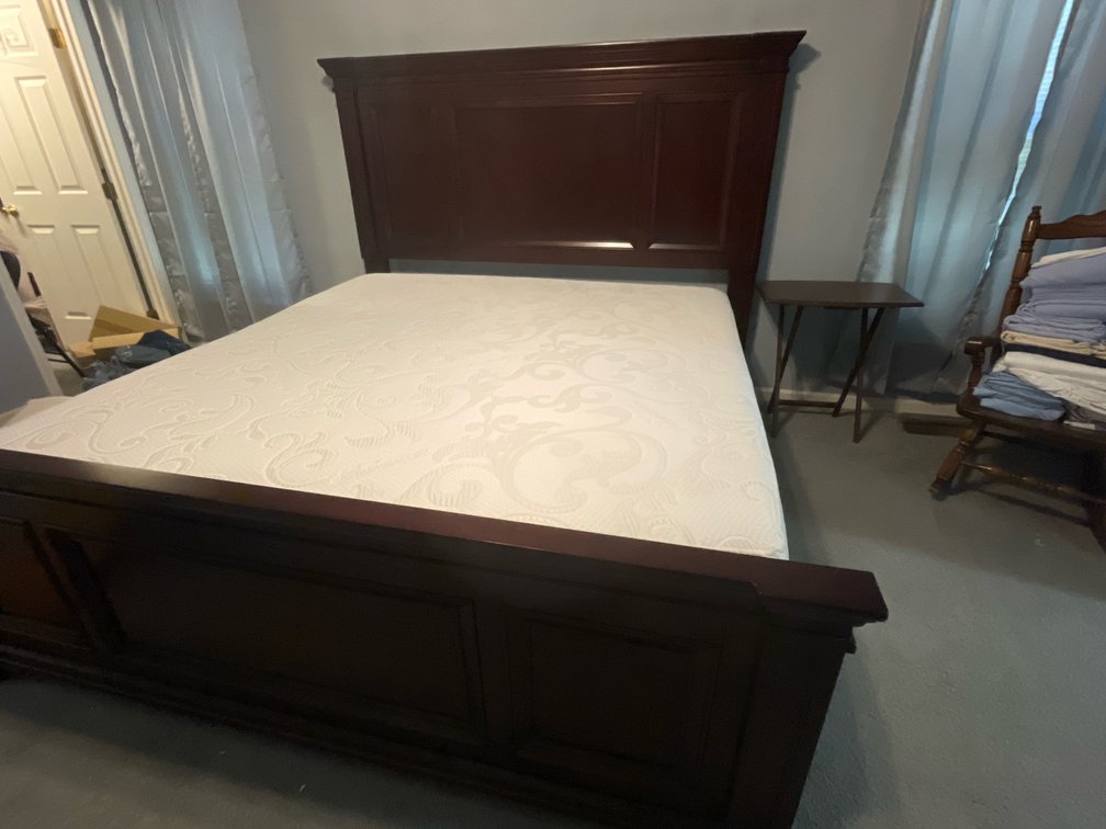 King Dark Wood Paneled Bed Frame