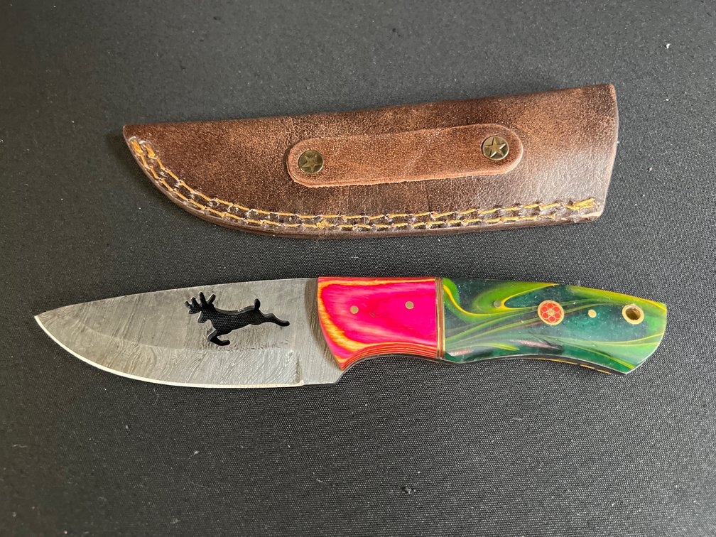 Fixed-Blade Knife with Deer Cutout and Sheath