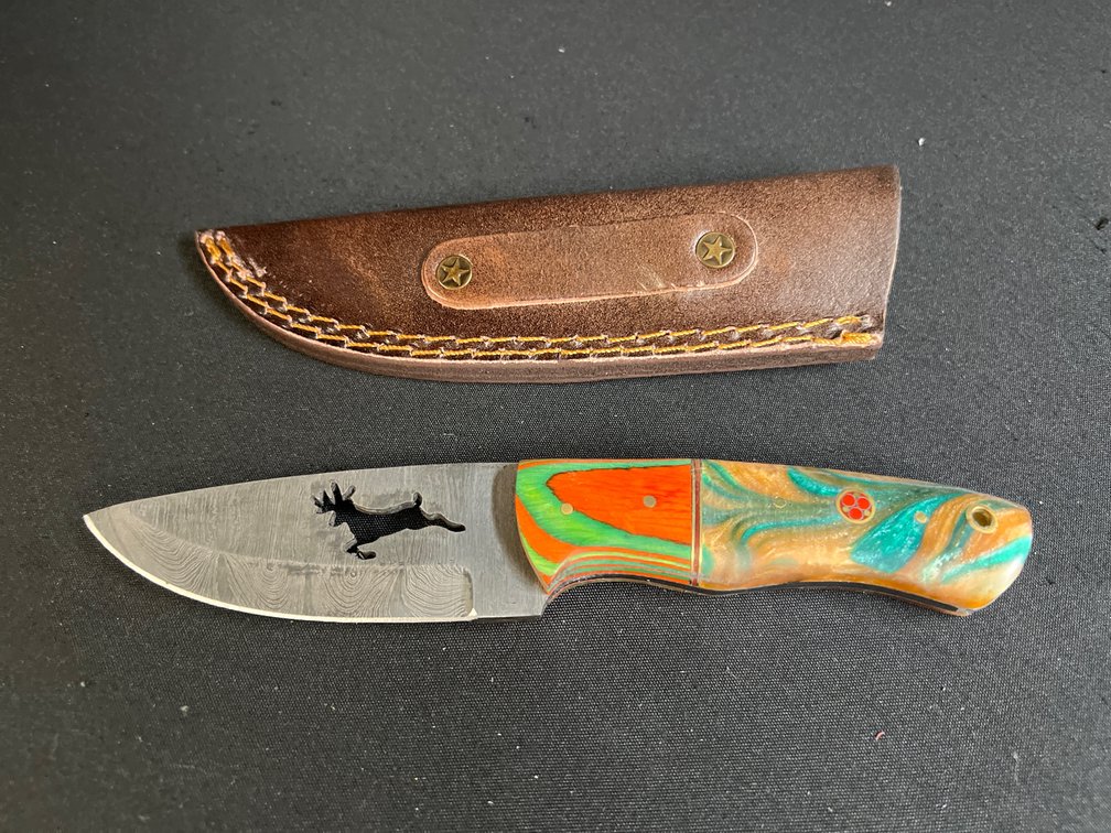 Steel Fixed-Blade Knife and Leather Sheath