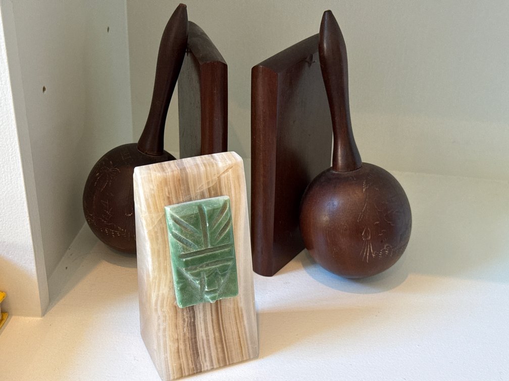 Carved Maraca and Onyx Bookends