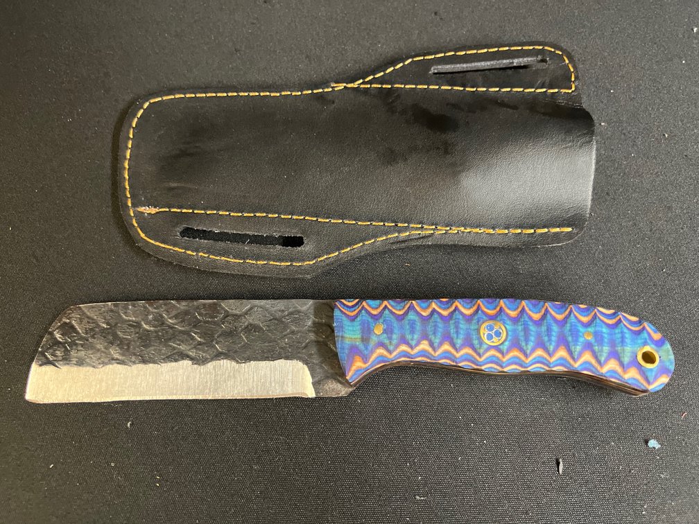 Cleaver-Style Knife with Leather Sheath