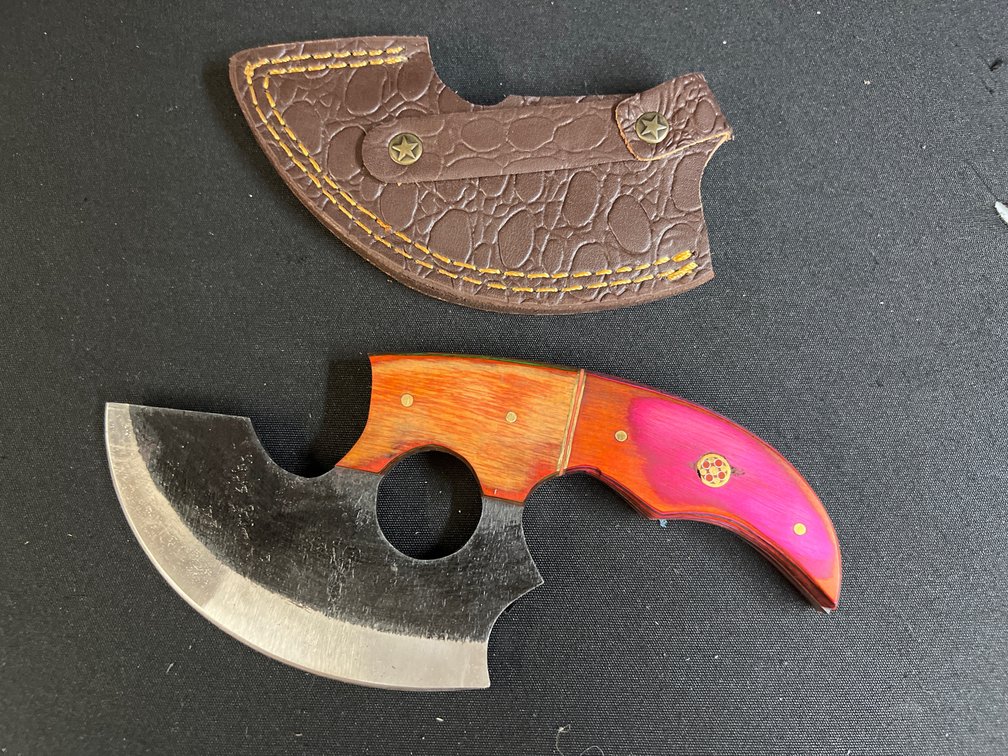 Skinning Knife with Laminated Wood Handle & Sheath